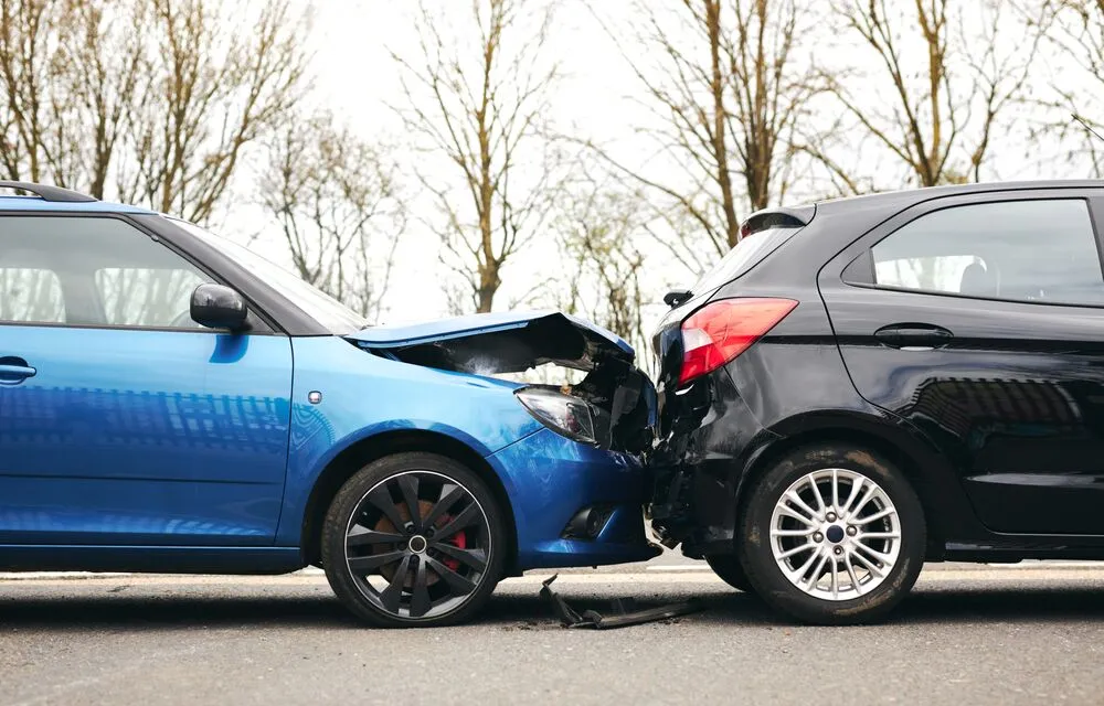 Rear-end collision showing vehicle damage after a car accident