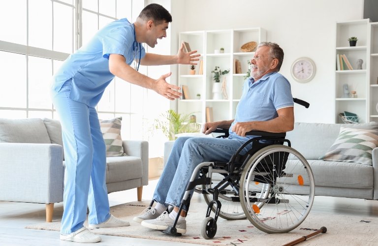 Elderly nursing home resident receiving care